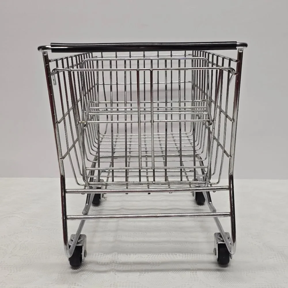 Kids Or Doll Toy Grocery Shopping Cart Silver Metallic Mini Cart